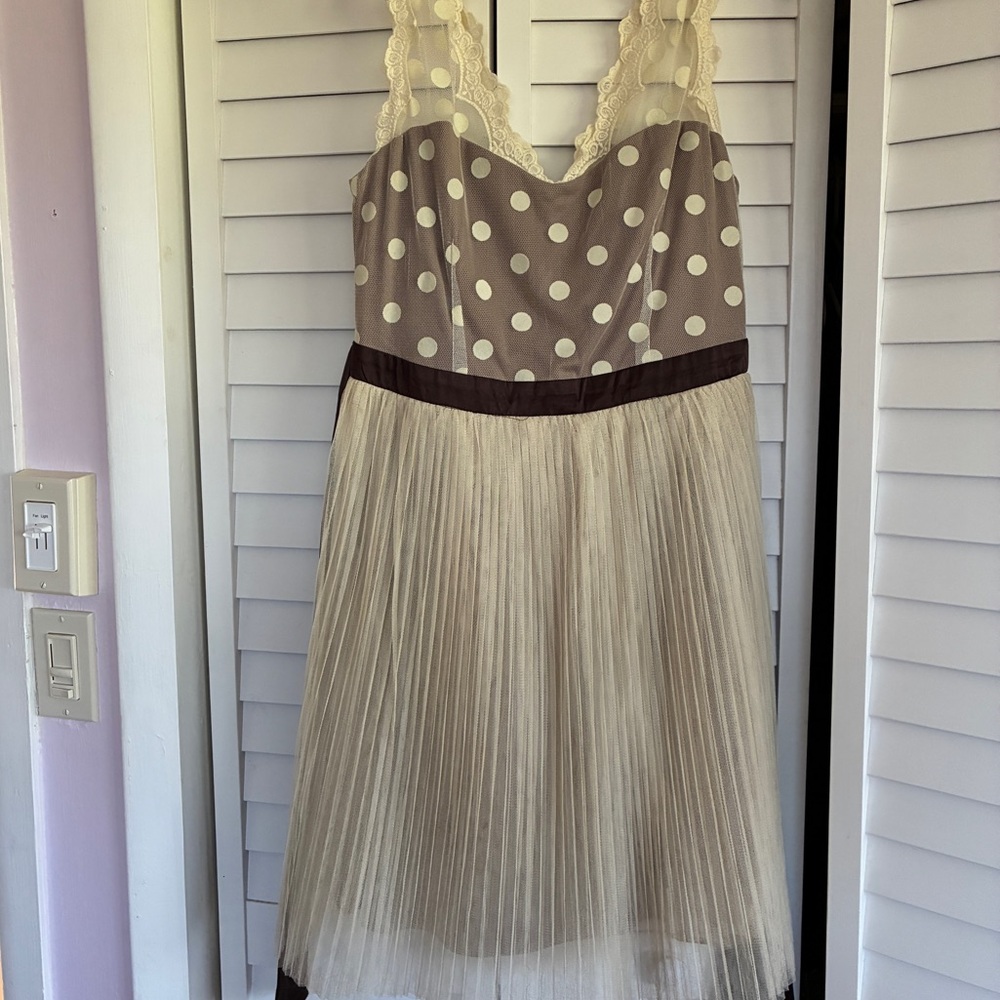 Ryu Cream and Brown Polka Dot Lace Dress